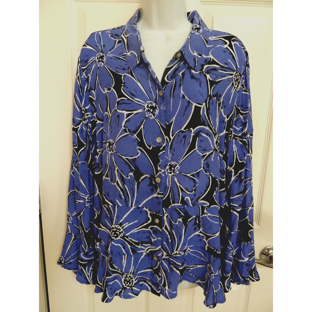 *HABITAT Sz XL, 18 Tiered Hem Ruffled Sleeve Blouse Button Up Career Office*
